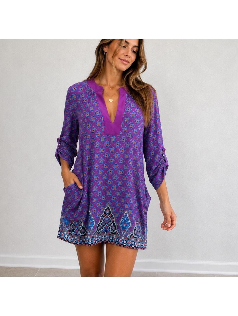 Nanette Lepore Swim Purple Paisley Cover Up Mini Dress Medium Boho Beach Resort
